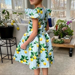 Halabaloo Girls Formal Lemon Dress with Blue Stripes - Size 8